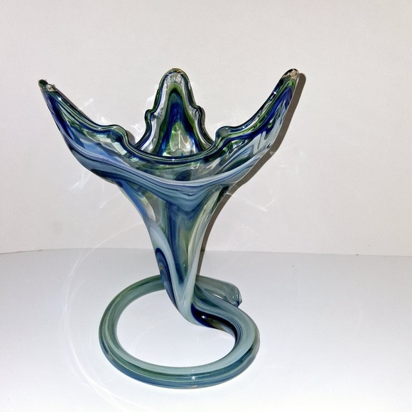 HandBlown Art Glass 11" Vase Cobalt Blue  Clear Swirl Prince Rupert Drop‎ Style - Picture 2 of 6